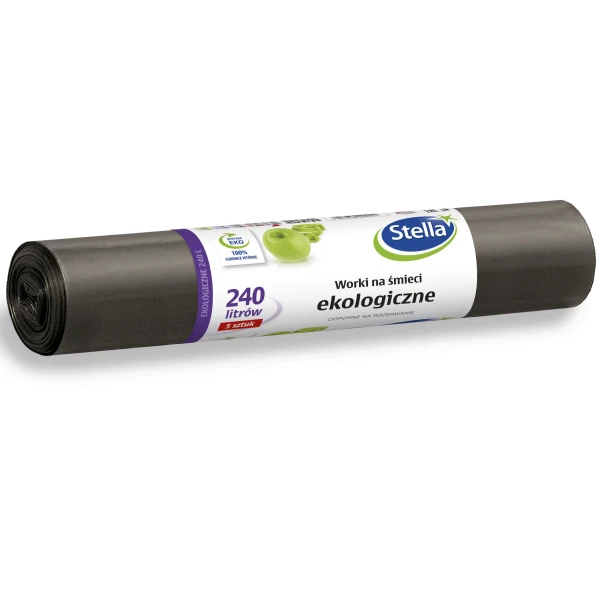 Saci de menaj ECOLOGICI 240L, negri, LDPE, 48 microni, 148 cm x 128 cm, 5 bucati/rola, 12 role/bax,