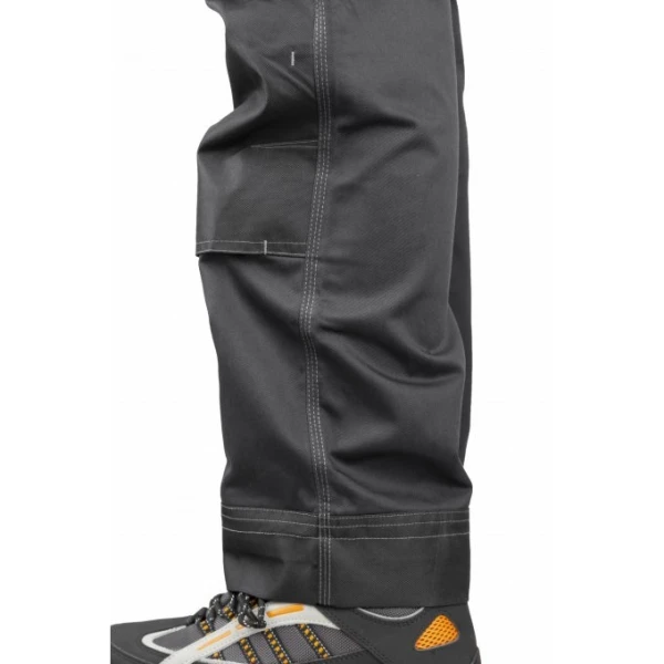 Salopeta de lucru BARVA, gri, tercot, cu buzunare multiple, 60% bumbac, 40% poliester – 270/m², insertii Oxford 600D, tiv suplimentar 5cm