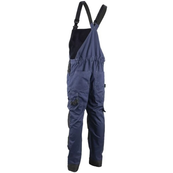 Salopeta de lucru BARVA, albastru inchis, tercot, cu buzunare multiple, 60% bumbac, 40% poliester – 270/m², insertii Oxford 600D, tiv suplimentar 5cm
