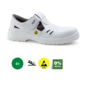 Sandale de protectie usoare,  Bubo, ESD, S1, cu bombeu compozit, din microfibra alba cu perforatii, talpa PU/PU, antiderapanta, Coverguard