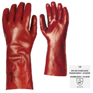 Manusi de protectie din PVC, EUROSTRONG 3620, roșu, lungime 36 cm, captuseala bumbac, pentru mediu umed si uloios, Coverguard