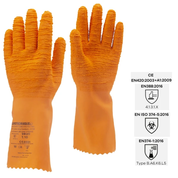 CGMO3820_Manusi de protectie chimica, din latex, portocaliu, EUROCHEM L3820, 34 cm, imersate suplimentar pe palma pentru aderenta, protectie impotriva microorganismelor, Coverguard_1 Manusi de protectie chimica, din latex, portocaliu, EUROCHEM L3820, 34 cm,  imersate suplimentar pe palma pentru aderenta mai buna, protectie impotriva microorganismelor, Coverguard