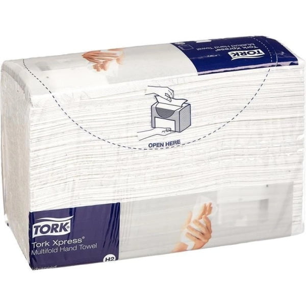 Prosoape de hartie Tork Xpress Multifold,  sistem H2, albe, 23.4 x 21.3 cm, 2 pliuri, 190 servetele/pach, 20 pach/bax
