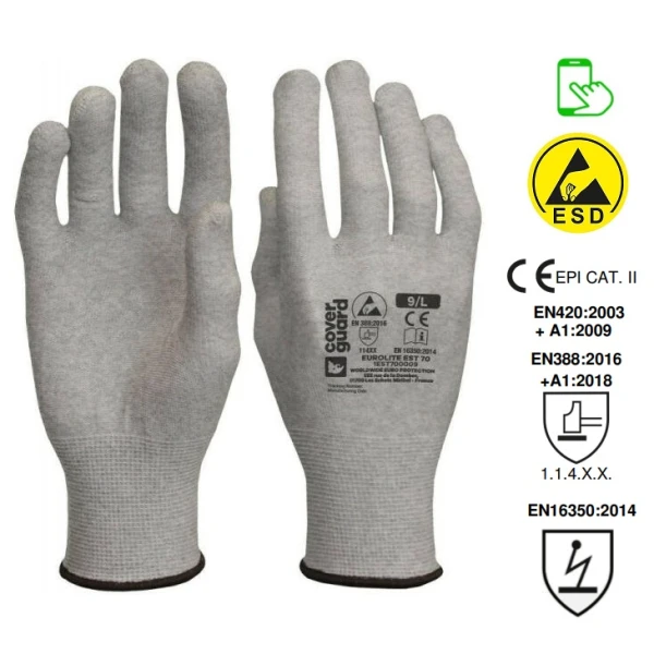 CG1EST700_Manusi de protectie ESD neimersate, EUROLITE EST70, gri, din poliester si fibra de carbon, certificate EN 16350_princ Manusi de protectie ESD neimersate, EUROLITE EST70, gri, din poliester si fibra de carbon, certificate EN 16350:2014, Coverguard