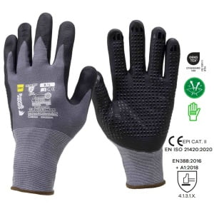 Manusi de protectie imersate in spuma de nitril cu picouri in palma, EUROLITE 15N600D, aderenta, rezistenta ridicata la abraziune, certificat OEKO-TEX Standard 100