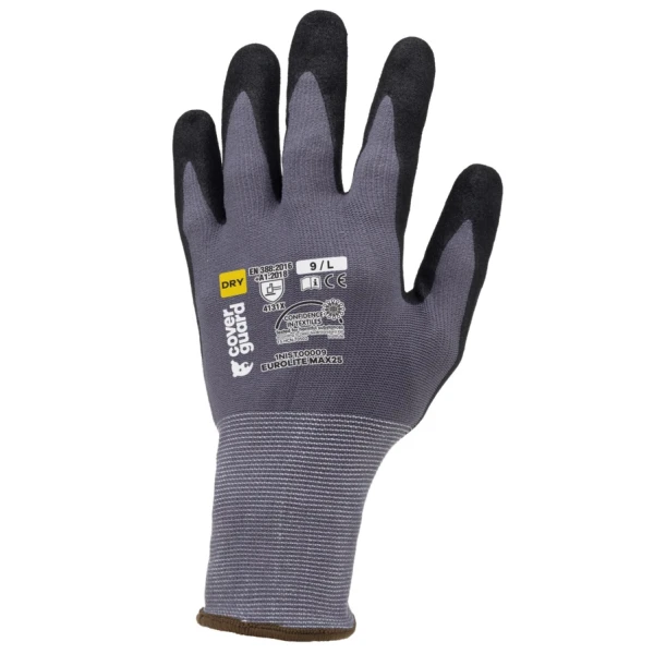 Manusi de protectie imersate in spuma de nitril, EUROLITE MAX25, aderenta, rezistenta ridicata la abraziune, adaptare la forma mainii dupa 3-5 minute, certificat OEKO-TEX Standard 100