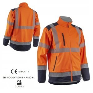 Haina HI-VIZ Softshell KAZAN, portocaliu-albastru inchis, impermeabila 3 000 mm, respirabila, cu dungi reflectorizante, inele pentru atasare geaca de iarna