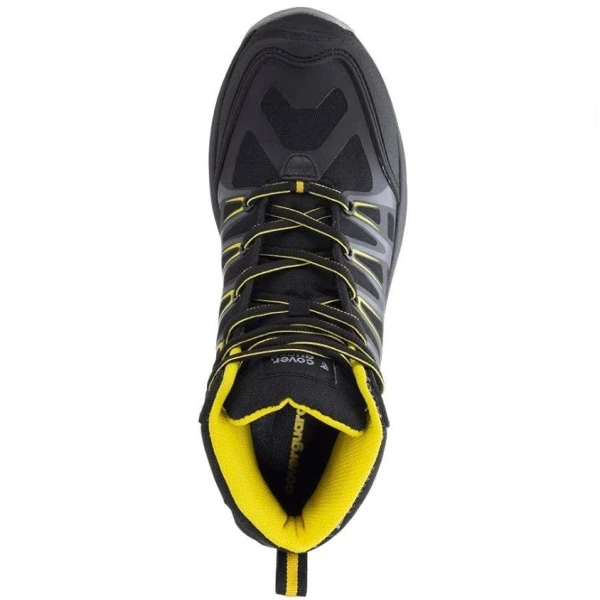 Bocanci de protectie usori S3 SRC Aluni, negru-galben, cu bombeu si lamela anti-perforatie din compozit, model sport, impermeabili, flexibili, comozi si usori