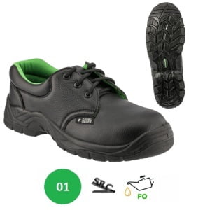Pantofi ocupationali (de lucru) 01, FO, SRC, CYRANO II, negri, din piele integrala, brant detasabil, talpa cu dubla densitate PU-PU, antistatica, anti-alunecare
