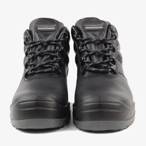 Bocanci de protectie S3, SRC, Freedite, din piele integrala neagra, cu bombeu si lamela din compozit, insertie reflectorizanta pe calcai, Coverguard