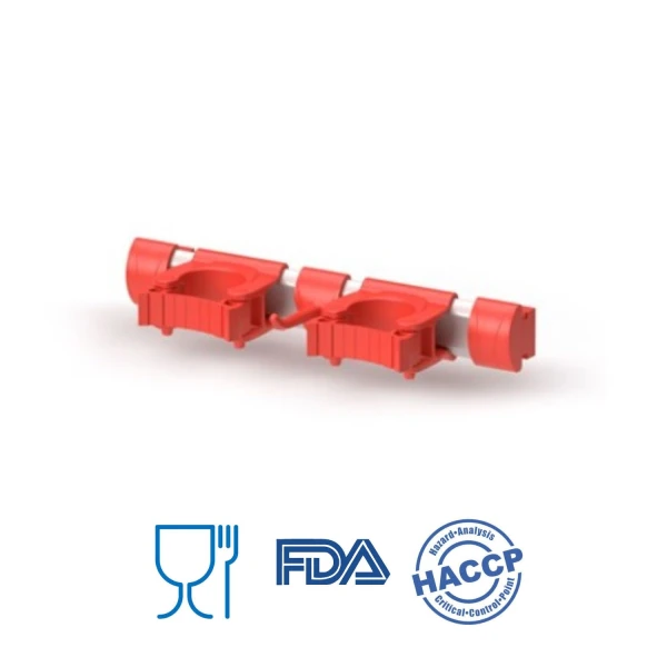 Suport ustensile cu prindere de perete, cu 2 suporturi pentru manere si 1 carlig, 30 cm, rosu, certificat Food Contact, conform HACCP