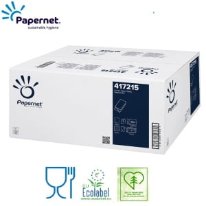Prosoape de hartie pliate V Papernet 417215, celuloza pura, 2 straturi, alb, 21 x 24cm, certificate  Ecolabel, Food Contact, 150 servetele/pachet, 20 pachete/bax