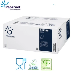 Prosoape de hartie pliate V Papernet 417215, celuloza pura, 2 straturi, alb, 21 x 24cm, certificate Ecolabel, Food Contact, 150 servetele/pachet, 20 pachete/bax