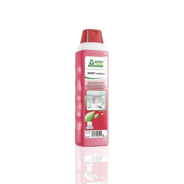 Detergent detartrant ecologic, concentrat, SANET EXTREME, pentru spatii sanitare, bai, toalete, 1L, certificat Ecolabel, CLP Free, Biodegradabil complet