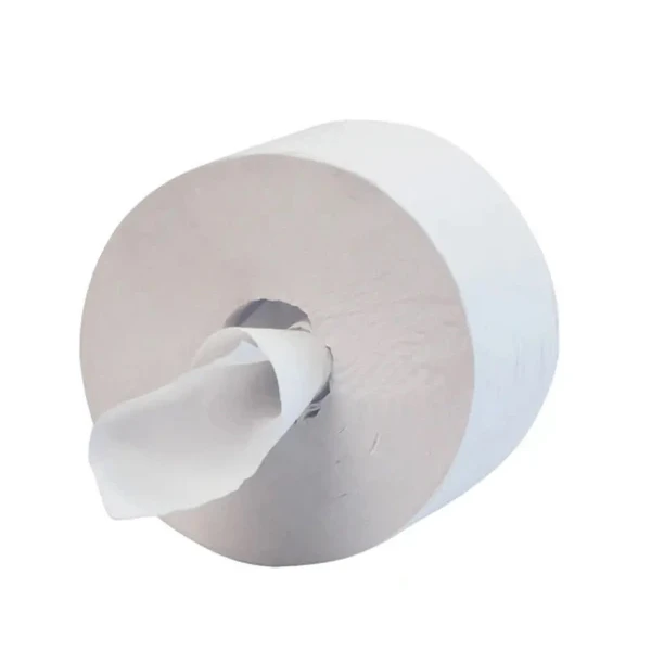 Hartie igienica cu derulare centrala fara tub Delt Papir, alba, 145 m, 2 straturi, 620 portii, latime 11.3 cm, 12 role/bax