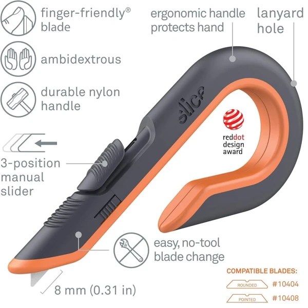 Cutter pentru cutii, cu lama ceramica retractabila, in 3 pozitii, Slice Manual Box Cutter cu maner ergonomic, pentru desfacerea in siguranta a cutiilor sau pachetelor