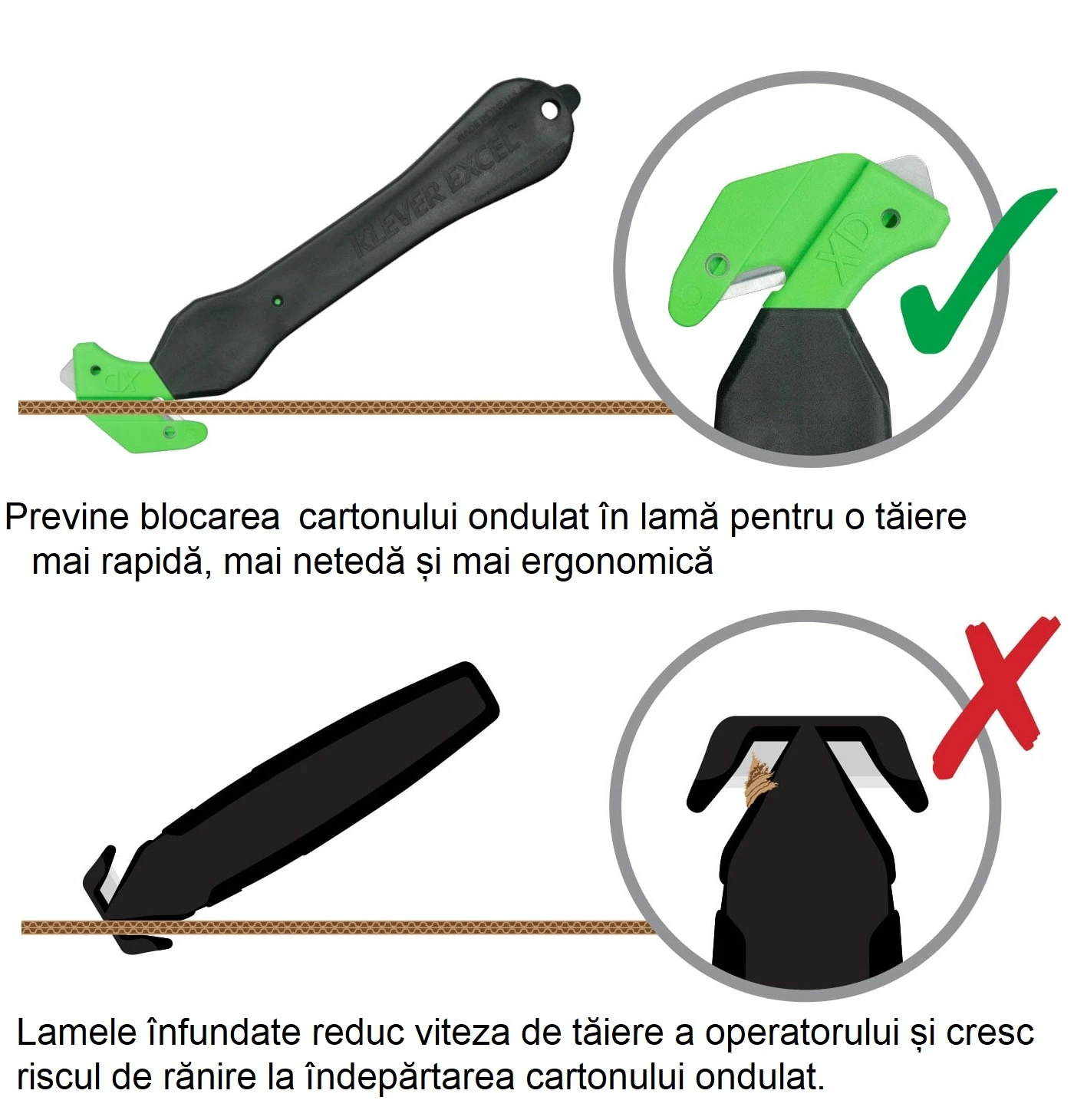 Cutter profesional pentru taierea ambalajelor, cu maner 100% din material reciclat, Klever Eco Excel XD, negru, lama din otel, incorporata, in maner, ergonomic, rezistent, Smooth-Kut™