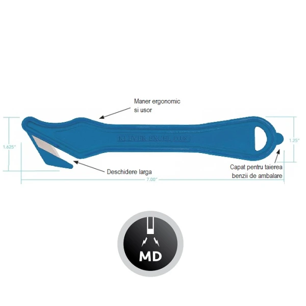 PHC-PLS-400-30MD_Cutter detectabil pentru taierea ambalajelor mai groase, Klever Excel PLUS Metal Detectable, albastru inchis, lama din otel, incorporata, in maner, ergonomic_1 Cutter profesional detectabil pentru taierea ambalajelor mai groase, Klever Excel PLUS Metal Detectable, albastru inchis, lama din otel, incorporata in maner, ergonomic