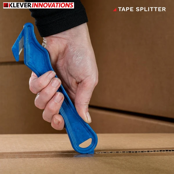 Cutter profesional pentru taierea ambalajelor mai groase, Klever Excel PLUS, alb, lama din otel-carbon, incorporata in maner, ergonomic si rezistent