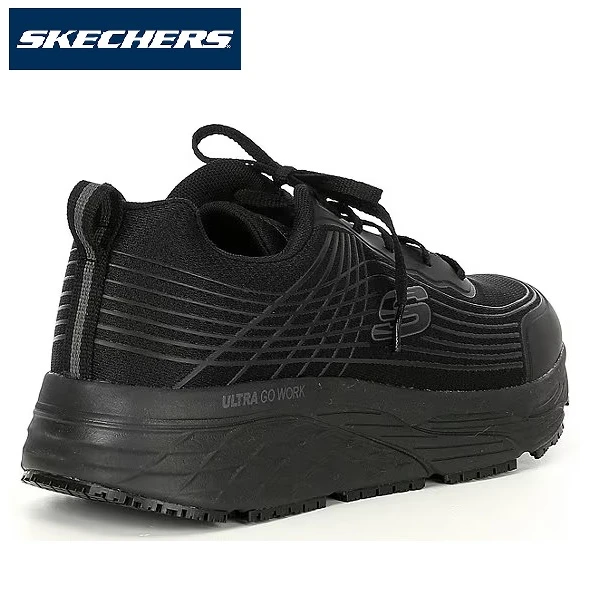 Pantofi ocupationali OB FO, SRC, pentru barbati, SKECHERS Max Cushioning ELITE SR - RYTAS, negri, Relaxed Fit - constructie lata, brant Cooled Air Memory Foam si talpa groasa, anti-alunecare