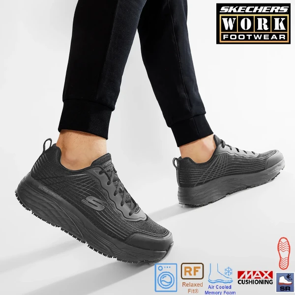 SK200021EC-BLK_Pantofi ocupationali OB FO, SRC, pentru barbati, SKECHERS Max Cushioning ELITE SR - RYTAS, negri, Relaxed Fit - constructie lata, brant Cooled Air Memory Foam_princ1 Pantofi ocupationali OB FO, SRC, pentru barbati, SKECHERS Max Cushioning ELITE SR - RYTAS, negri, Relaxed Fit - constructie lata, brant Cooled Air Memory Foam si talpa groasa, anti-alunecare