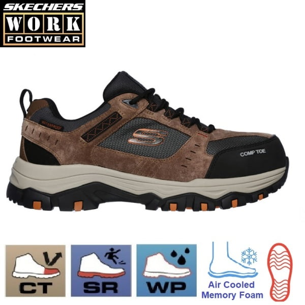 Pantofi de protectie impermeabili, pentru barbati, SB, WR, SRA, SKECHERS Greetah Comp Toe, cu bombeu  compozit, din piele intoarsa si material textil hidrofug, cu cusaturi sigilate, usori si comfortabili