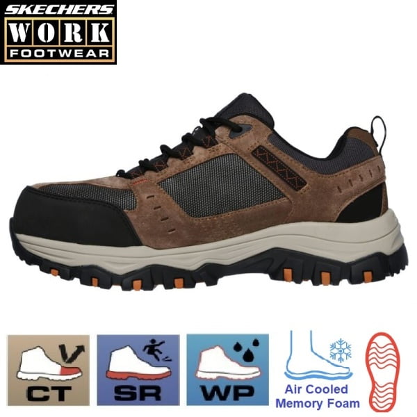Pantofi de protectie impermeabili, pentru barbati, SB, WR, SRA, SKECHERS Greetah Comp Toe, cu bombeu  compozit, din piele intoarsa si material textil hidrofug, cu cusaturi sigilate, usori si comfortabili
