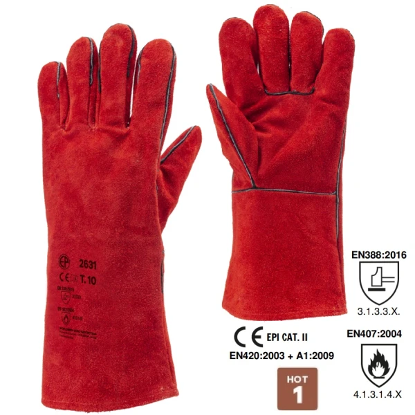 CG2631_Manusi pentru sudura, EUROWELD 2631, din piele spalt culoare rosie, captusite, manseta 15cm, marimea unica 10, protectie termica maxim 100°C_1 Manusi pentru sudura, EUROWELD 2631, din piele spalt culoare rosie, captusite, manseta 15cm, marimea unica 10, protectie termica maxim 100°C,  Coverguard