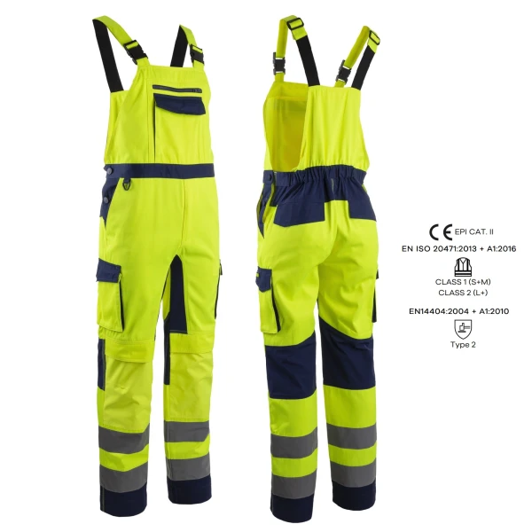 CG5HBB160_Pantaloni cu pieptar Hi-Viz, HIBANA, Clasa 2, galben-albastru inchis, 60%bumbac, 40% poliester, insertii elastice, benzi reflectorizante, cusaturi triple_princ Salopeta de lucru Hi-Viz, HIBANA, Clasa 2, galben/albastru inchis, 60%bumbac, 40% poliester, insertii elastice, benzi reflectorizante, cusaturi triple