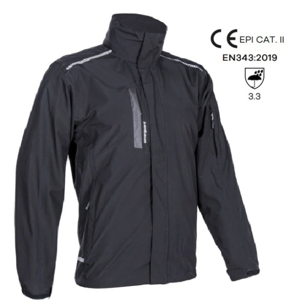Jacheta impermeabila pentru ploaie si vant, Hotaru, neagra, elemente reflectorizante, impermeabilitate 8 000 mm, respirabilitate 5 000 g/m²/24h
