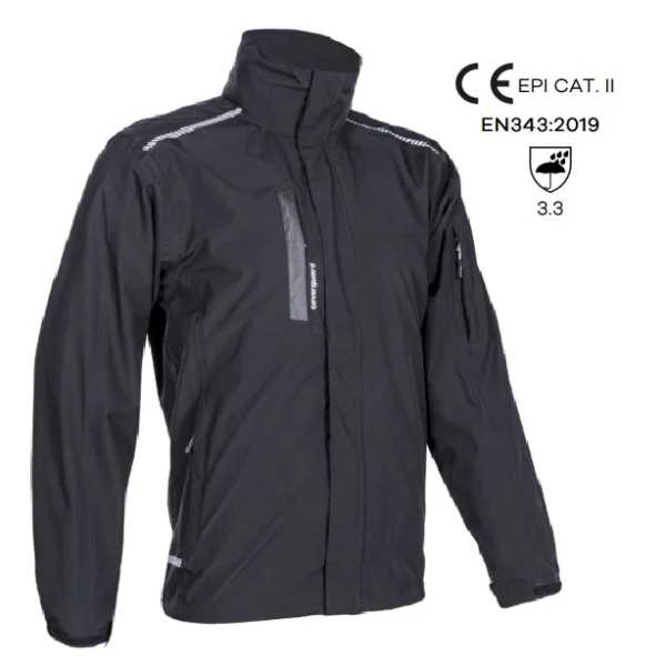 Jacheta impermeabila pentru ploaie si vant, Hotaru, neagra, elemente reflectorizante, impermeabilitate 8 000 mm, respirabilitate 5 000 g/m²/24h