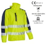 CG5HOT16_Jacheta impermeabila HI-Viz, ploaie si vant, Hotaru, vizibilitate ridicata, galben-albastru, benzi reflectorizante, impermeabilitate 8000 mm, respirabilitate 5000 gm²24h_fata