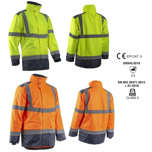 Jacheta impermeabila HI-Viz, de ploaie si vant, Kazan, portocaliu fluorescent-albastru, benzi reflectorizante, se poate purta peste jacheta sau geaca, impermeabilitate 8000 mm, respirabilitate 5000 g/m²/24h