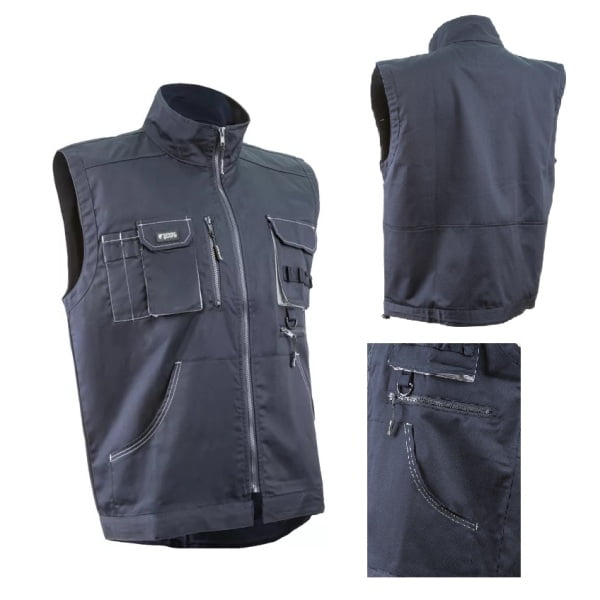 Vesta de lucru functionala, Navy / Paddock II, albastru inchis-gri cu buzunare multiple, 60% bumbac, 40% poliester – 245/m², material rezistent la uzura, Coverguard