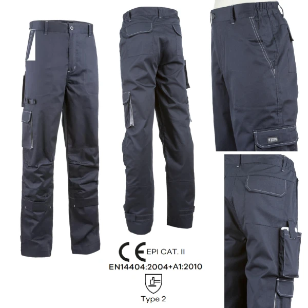Pantaloni de lucru, Navy / Paddock II, albastru inchis - gri, 60% bumbac/40% poliester – 245g/m², buzunare multiple, rezistenti la uzura, genunchi preformati, Coverguard