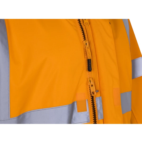 Jacheta impermeabila HI-Viz, de ploaie si vant, SANGAKU, portocaliu-albastru, benzi reflectorizante, se poate purta peste jacheta sau geaca, impermeabilitate 8000 mm, respirabilitate 5000 g/m²/24h