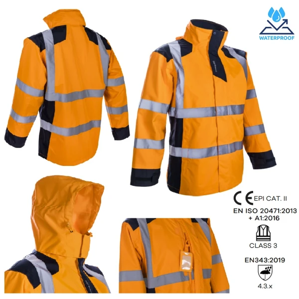 CG5SAN17_Jacheta impermeabila HI-Viz, de ploaie si vant, SANGAKU, portocaliu-albastru, benzi reflectorizante, peste jacheta sau geaca, impermeabila, respirabila_princ Jacheta impermeabila HI-Viz, de ploaie si vant, SANGAKU, portocaliu-albastru, benzi reflectorizante, se poate purta peste jacheta sau geaca, impermeabilitate 8000 mm, respirabilitate 5000 g/m²/24h