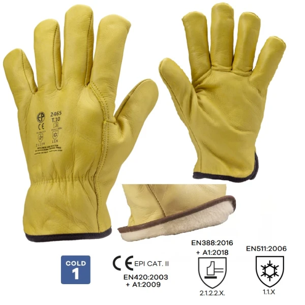 Manusi de protectie pentru iarna Eurowinter Finlande, bej, din piele de bovina, moale, captusite, protectie impotriva temperaturilor scazute, marime unica