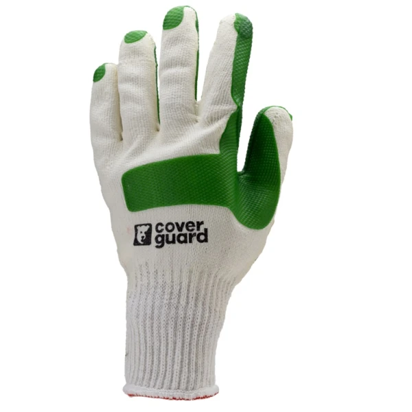 Manusi de protectie pentru manipulari generale si grele, EUROSTRONG 3840, alb-verde, imersate dublu in latex, intaritura pe palma , degetul mare si aratator si osul pumnului