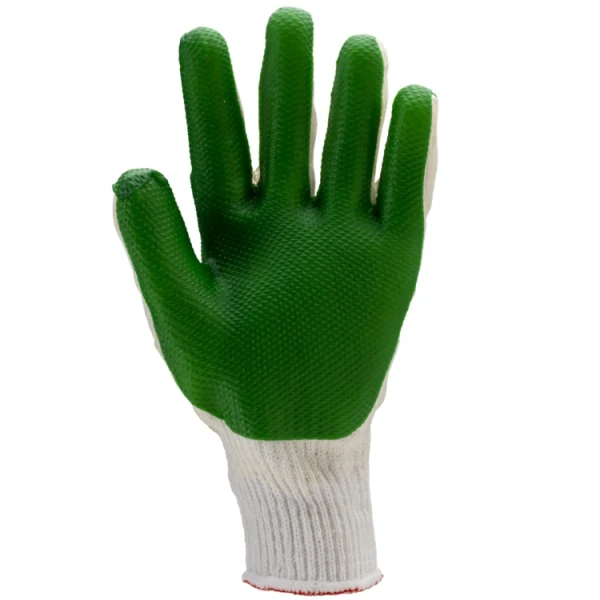 Manusi de protectie pentru manipulari generale si grele, EUROSTRONG 3840, alb-verde, imersate dublu in latex, intaritura pe palma , degetul mare si aratator si osul pumnului