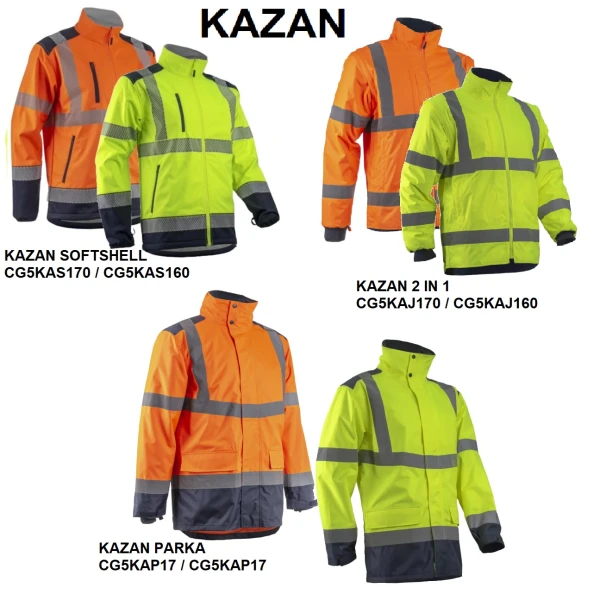 Jacheta impermeabila HI-Viz, de ploaie si vant, Kazan, portocaliu fluorescent-albastru, benzi reflectorizante, se poate purta peste jacheta sau geaca, impermeabilitate 8000 mm, respirabilitate 5000 g/m²/24h