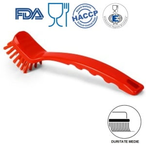 IGX1004RM_Perie de mana cu maner lung, duritate medie, rosie, rezistenta la 121°C, pentru vesela, colturi sau spatii mici, autoclavare, pentru industria alimentara, certificare HACCP, FDA