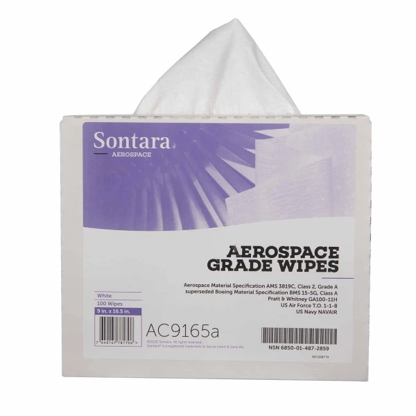 Lavete industriale Sontara AC Grade Wipes AC9165, Aerospace, alba, scamosare extrem de redusa, certificata AMS 3819D, Clasa 2, Grad A, Boeing BMS15-5G, Clasa A, POP-Up Box, 22.9 x 41.9 cm, 100 lavete / cutie, D3657415