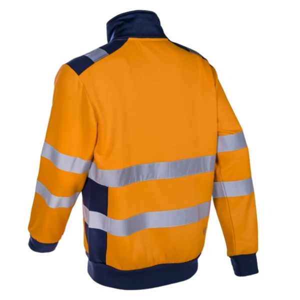 Jacheta termica Hi-Viz Gokkan, portocaliu HV-albastru inchis, fleece 300 gr/m², 75% poliester, 25% bumbac, benzi reflectorizante 5cm, calduroasa, confortabila