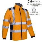 CG5KPA17_Jacheta impermeabila HI-Viz, de ploaie si vant, Kanpa, portocaliu HV-albastru, Softshell in 3 straturi, benzi reflectorizante, impermeabilitate 8000 mm, respirabilitate 3000 gm²24h_fata