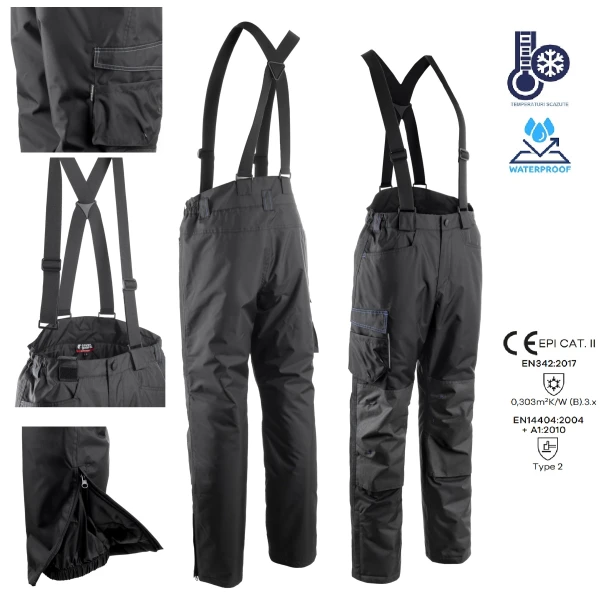 Pantaloni de lucru captusiti pentru iarna, Marmotte, negri, impermeabili, rezistenti si confortabili, pentru medii cu temperaturi scazute, Coverguard