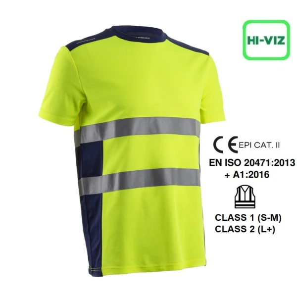 Tricou cu maneca scurta Hi-Viz, protectie UV, Nekki, galben Hv-albastru inchis, cu tratament anti-UV – UPF35+, benzi reflectorizante, Coverguard