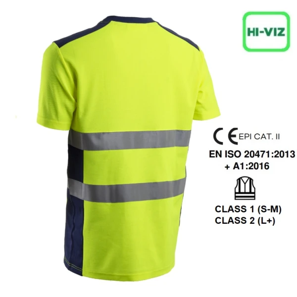 Tricou cu maneca scurta Hi-Viz, protectie UV, Nekki, galben Hv-albastru inchis, cu tratament anti-UV – UPF35+, benzi reflectorizante, Coverguard
