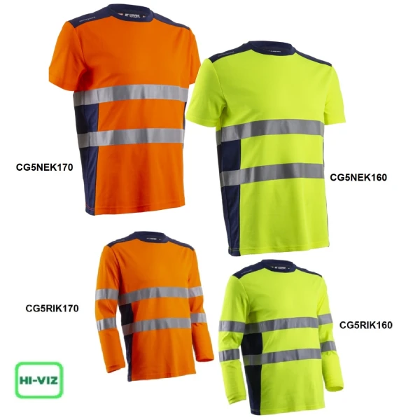 Tricou cu maneca scurta Hi-Viz, protectie UV, Nekki,portocaliu Hv-albastru inchis, cu tratament anti-UV – UPF35+, benzi reflectorizante, Coverguard