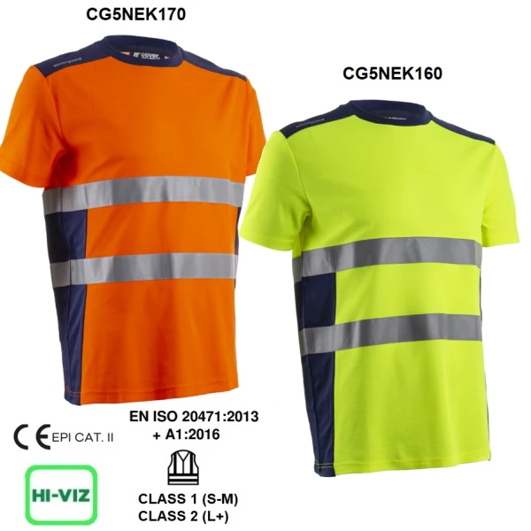 Tricou cu maneca scurta Hi-Viz, protectie UV, Nekki,portocaliu Hv-albastru inchis, cu tratament anti-UV – UPF35+, benzi reflectorizante, Coverguard